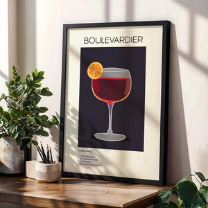 Boulevardier Cocktail Art Print, Cocktail Art Poster, Retro Drink Poster Minimalist, Cocktail Wall Art, Bar Art Decor, Kitchen Wall Art