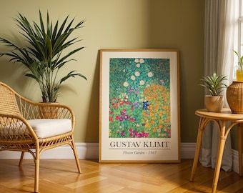Gustav Klimt Print, Gustav Klimt Poster, Flower Garden Wall Art, Vintage Exhibition Art Print, Klimt Living Room Decor, Museum Painting