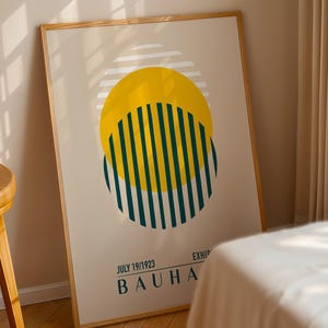 Yellow Green Bauhaus Circle Poster, Retro Bauhaus Print, Mid Century Modern Art, Geometric Art, Minimalist Wall Decor, Living Room Wall Art