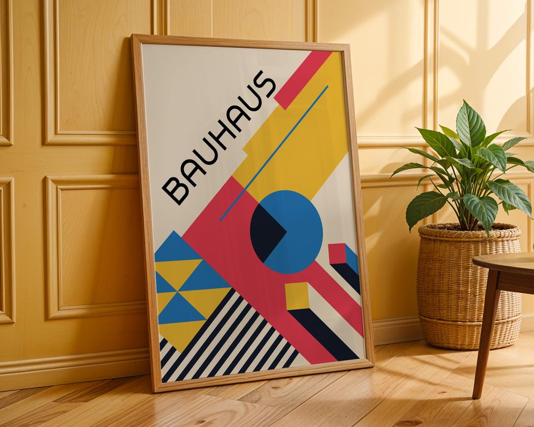 Bauhaus Geometric Abstract Poster, Colorful Shapes Wall Art, Retro ...