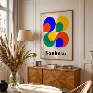 Bauhaus Colorful Poster, Retro Bauhaus Print, Mid Century Modern Art, Geometric Art Print, Minimalist Wall Decor, Living Room Wall Art