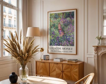 Claude Monet Poster, The Artist's Garden at Giverny, Monet Print, Vintage French Home Decor, Colorful Impressionist Art, Mid Century Modern