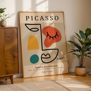 Affiche colorée de Pablo Picasso, poster Picasso, décoration murale Picasso, art moderne abstrait, dessin au trait, idée cadeau minimaliste, décoration intérieure idéale