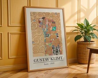 Gustav Klimt Print, Gustav Klimt Poster, Lovers Wall Art, Vintage Exhibition Art Print, Klimt Living Room Decor, Museum Painting