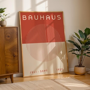 Bauhaus Roter Kreis Druck, Retro Bauhaus Poster, Mid Century Modern Wandkunst, Geometrischer Druck, Minimalistische Wanddekoration, Wohnzimmer Wandkunst