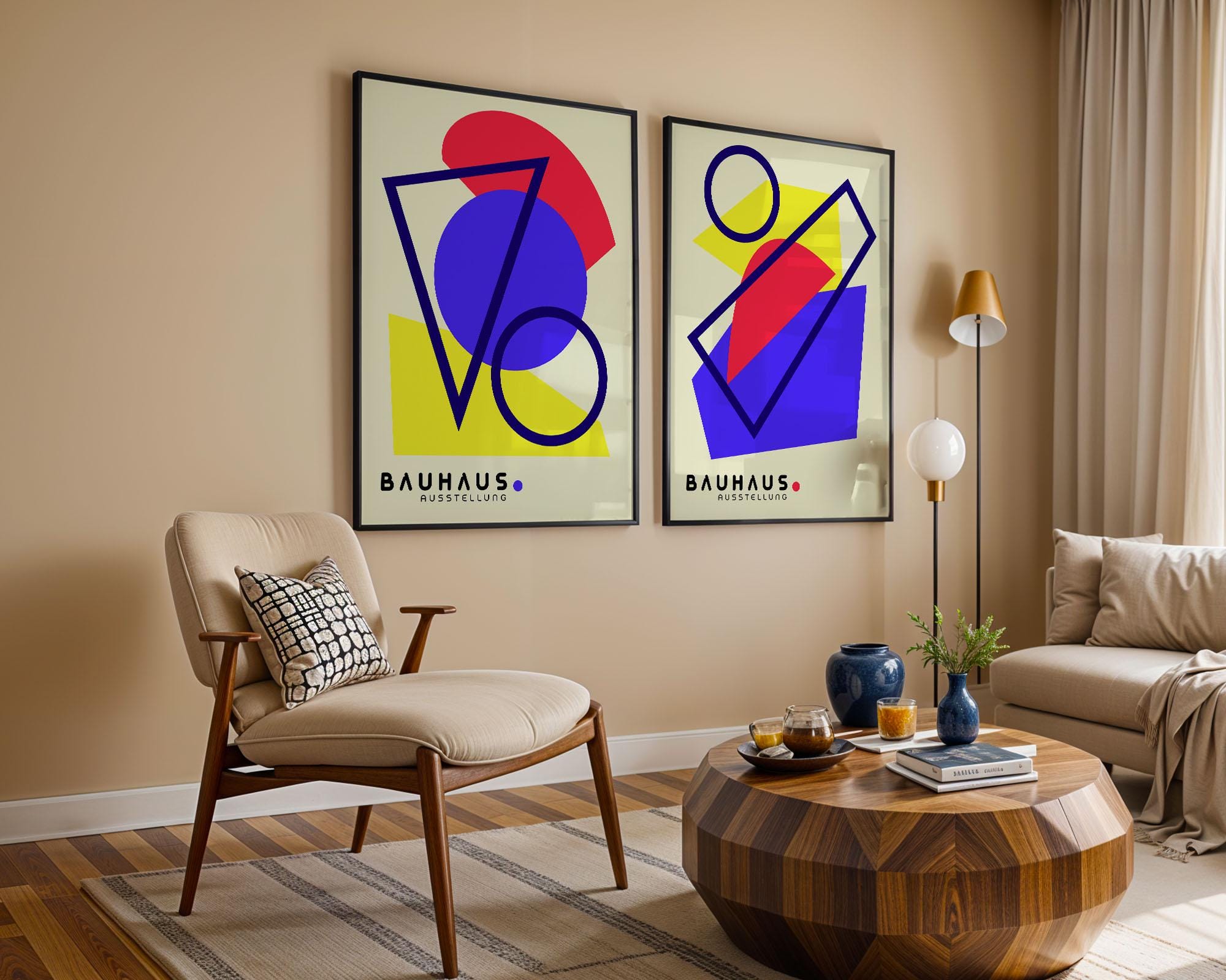 Geometric Set of 2 Bauhaus Prints, Bauhaus Exhibition Poster