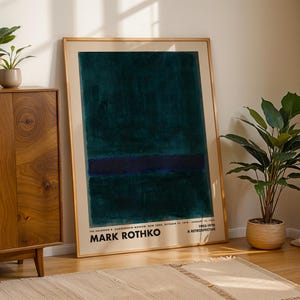 Cuadro de Mark Rothko en azul y verde, póster vintage, lámina de Rothko, lámina de exposición de museo, pintura de Rothko, decoración minimalista, arte abstracto.