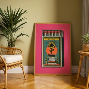 Retro Matchbox Print, Trendy Matches Poster, Trendy Wall Art, Bedroom Poster, Mid Century Print, Aesthetic Modern Kitchen Dorm Bar Wall Art
