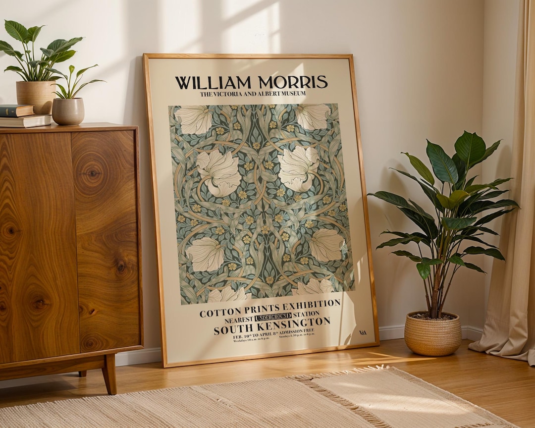 William Morris Pimpernel Green White Floral Print, Botanical Wall Art ...