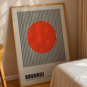 Bauhaus Roter Kreis Druck, Bauhaus Ausstellung Poster, Geometrischer Kunstdruck, Minimalistische Wanddekoration, Mid Century moderne Wandkunst, Galeriewand