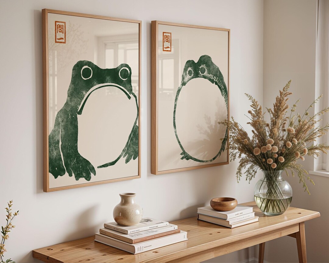 Set of 2 Japanese Frog Print, Matsumoto Hoji Art Print, Aesthetic Wall ...