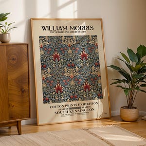 William Morris Blackthorn Dark Blue Red Floral Print, Botanical Wall Art, Arts & Crafts Poster, Vintage Exhibition Decor, Gallery Wall Art