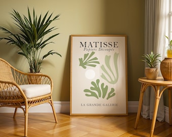 Abstract Green Shapes Matisse Print, Henri Matisse Sage Green Wall Art, Boho Wall Decor, Papiers Découpés, Mid Century Modern, Museum Print