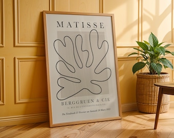 Matisse Schwarz Beige Poster, Henri Matisse Wandkunst, Boho Wanddekoration, Papiers Découpés, Mid Century Modern, Museumsausstellungsdruck