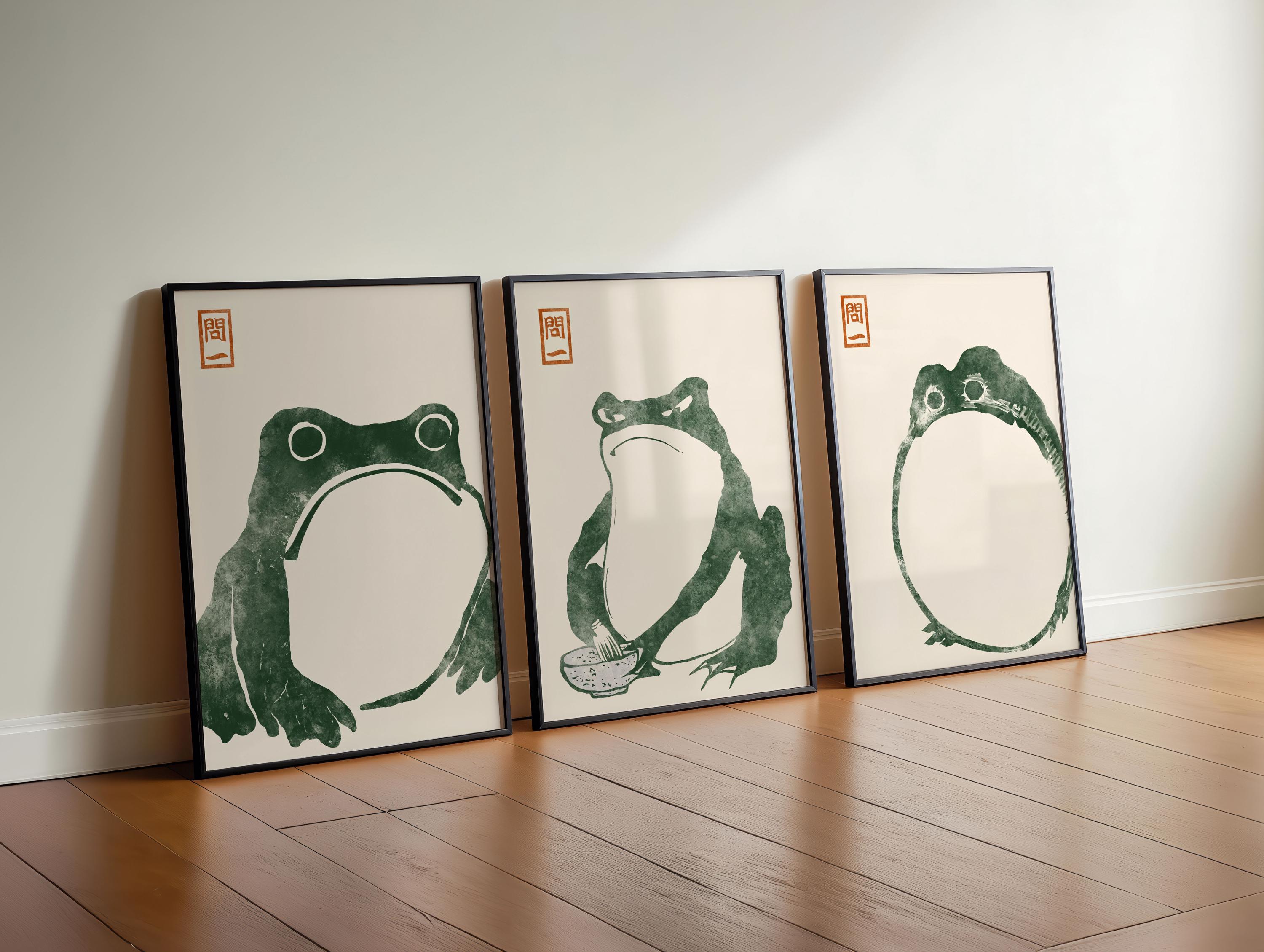 Japanese Frog Set of 3 Print, Matsumoto Hoji Art Print, Aesthetic