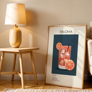 Paloma Cocktail Art Print, plakat z koktajlem, plakat z drinkiem retro minimalistyczny, sztuka ścienna z koktajlem, dekoracja sztuki barowej, sztuka ścienna do kuchni