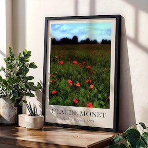 Póster de Claude Monet, Campo de amapolas, Impresión de Monet, Decoración francesa vintage para el hogar, Arte impresionista colorido, Arte moderno de mediados de siglo, A1/A2/A3/A4