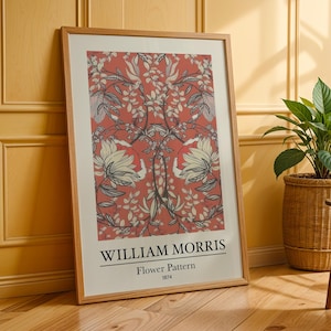 William Morris Red Poster, Flower Pattern Print, William Morris Art, William Morris Wall Art, Home Decor, Gallery Art, Botanical Art