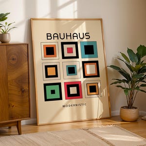 Bauhaus Geometric Grid Poster, Vintage Bauhaus Print, Mid Century Modern, Geometric Art Print, Minimalist Wall Decor, Living Room Wall Art