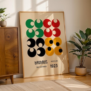 Bauhaus Bunte Abstrakte Kreise Print, Retro Bauhaus Poster, Mid Century Modern, Geometrischer Druck, Minimalistische Wand Dekoration, Wohnzimmer Kunst