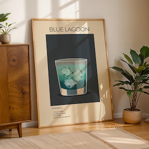 Blaue Lagune Cocktail Kunstdruck, Cocktail Kunst Poster, Retro Drink Poster Minimalistisch, Cocktail Wandkunst, Bar Art Dekor, Küchen Wandkunst