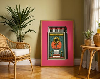 Retro Matchbox Print, Trendy Matches Poster, Trendy Wall Art, Bedroom Poster, Mid Century Print, Aesthetic Modern Kitchen Dorm Bar Wall Art