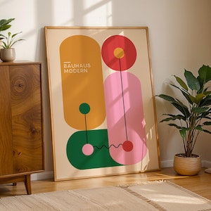 Colorful Bauhaus Exhibition Poster, Bauhaus Ausstellung Art Print, Geometric Art Print, Minimalist Wall Decor, Mid Century Modern Wall Art