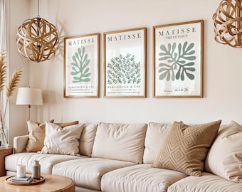 Sage Green Matisse Set of 3 Wall Art, Matisse Art Print, Henri Matisse Poster, Minimalist Wall Decor, Mid Century Modern Art, Exhibition Art