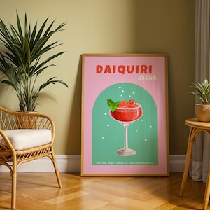 Impresión de cóctel Daiquiri Dream, póster de cócteles, póster minimalista de bebidas retro, arte mural de cócteles, decoración de bar, arte mural de cocina