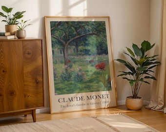 Claude Monet Poster, The Artist's Garden at Giverny, Monet Print, Vintage French Home Decor, Colorful Impressionist Art, Mid Century Modern