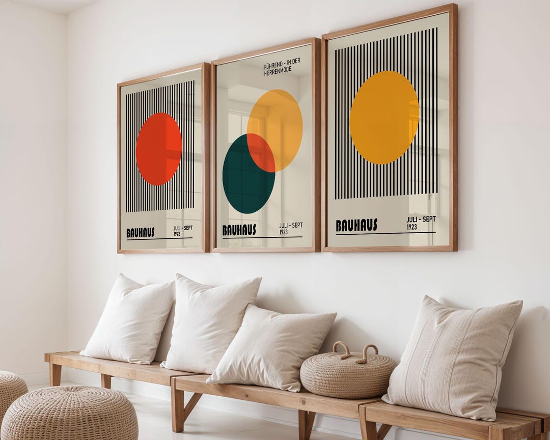 Retro Bauhaus Set of 3 Posters, 3 Piece Bauhaus Wall Art Set, Geometric ...