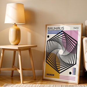 Bauhaus Hexagon Print, Retro Bauhaus Poster, Mid Century Modern Art, Geometric Art Print, Minimalist Wall Decor, Living Room Wall Art