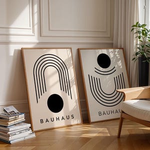 Bauhaus Print Set of 2, Bauhaus Exhibition Art, Bauhaus Poster, Geometric Art Print, Minimalist Wall Decor, Mid Century Modern Wall Art