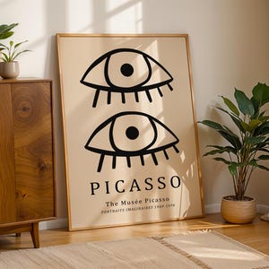 Impresión de ojos abstractos de Pablo Picasso, póster de Picasso, arte mural de Picasso, arte abstracto moderno, arte lineal, idea de regalo minimalista, decoración ideal para el hogar.