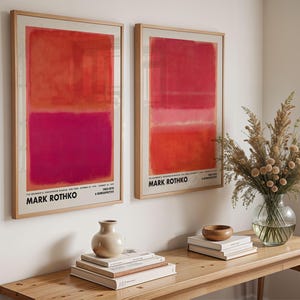 Set di 2 stampe Rothko, arte murale rossa e rosa, poster di Mark Rothko, decorazioni Rothko, arte murale estetica, stile moderno di metà secolo, stampa da esposizione