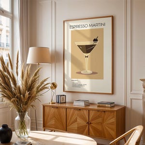 Espresso Martini Cocktail Art Print, Plakat ze sztuką koktajlową, Plakat z drinkiem retro minimalistyczny, Sztuka ścienna koktajlowa, Dekoracja artystyczna baru, Sztuka ścienna kuchenna