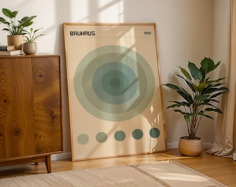 Green Bauhaus Circle Poster, Retro Geometric Wall Art, Mid Century Print, Office Decor, Housewarming Gift, Art Decor, Modern Home Decor