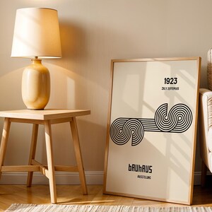 Bauhaus Black Beige Print, Retro Bauhaus Poster, Mid Century Modern Art, Geometric Print, Minimalist Wall Decor, Living Room Wall Art