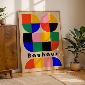 Bauhaus Mosaic Poster, Retro Bauhaus Print, Mid Century Modern Art, Geometric Art Print, Minimalist Wall Decor, Living Room Wall Art