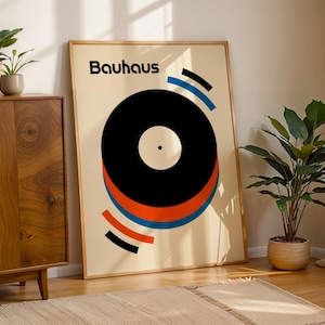 Bauhaus Vinyl Record Poster, Retro Bauhaus Print, Mid Century Modern Art, Geometric Art Print, Minimalist Wall Decor, Living Room Wall Art