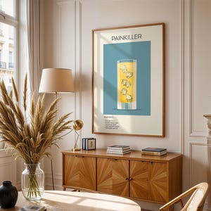 Painkiller Cocktail Art Print, plakat ze sztuką koktajlową, plakat z drinkiem retro minimalistyczny, sztuka ścienna z koktajlem, dekoracja sztuki barowej, sztuka ścienna do kuchni