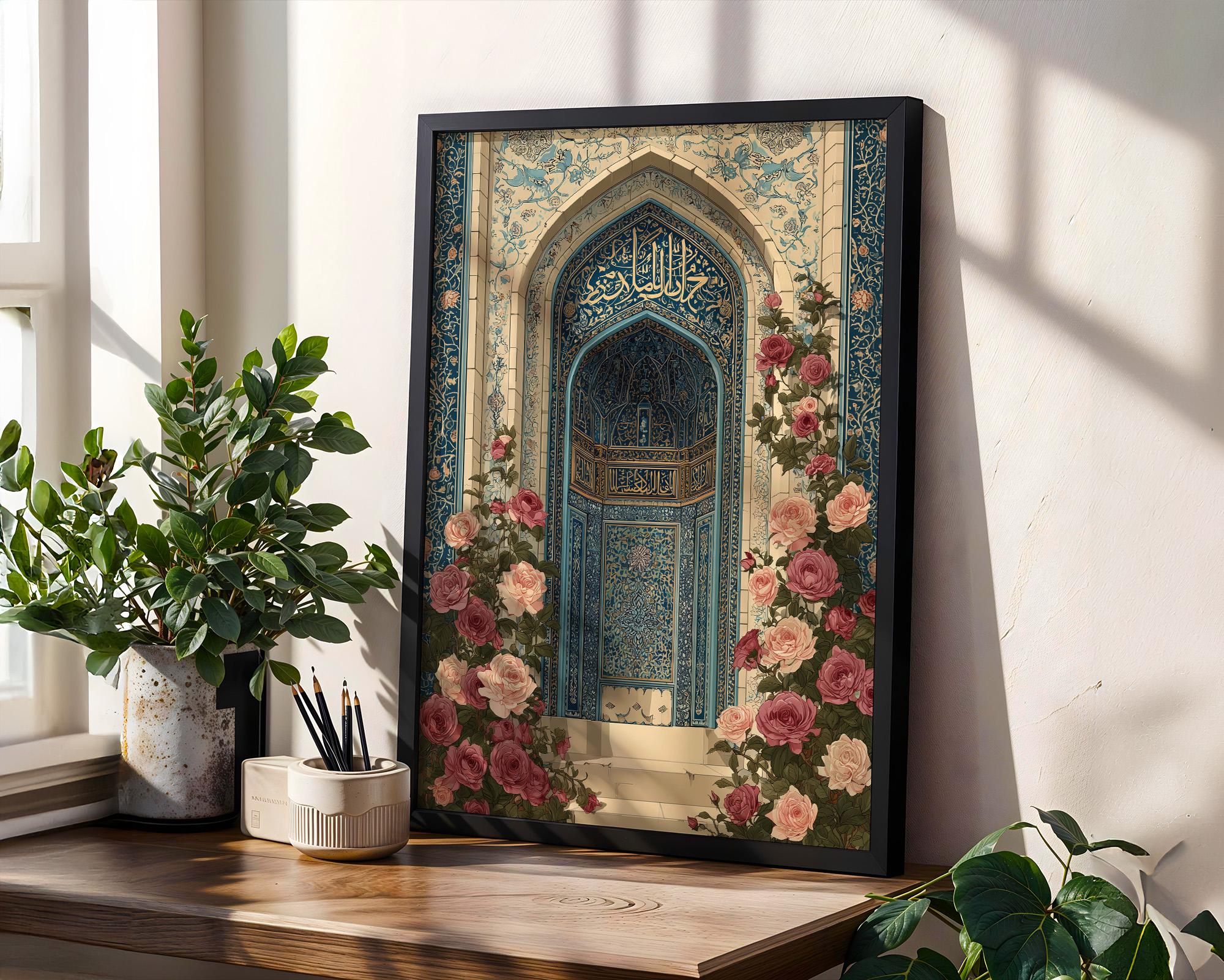 Islamic Purple Roses Mihrab With Roses Poster, Islamic Architecture Print, Ornate Prayer ...