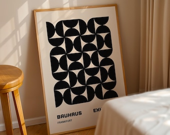 Black Bauhaus Exhibition Poster, Bauhaus Ausstellung Art Print, Geometric Art Print, Minimalist Wall Decor, Mid Century Modern Wall Art