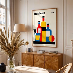 Bauhaus Kitchen Poster, Vintage Bauhaus Print, Mid Century Modern Art, Geometric Art Print, Minimalist Wall Decor, Home Bar Wall Art
