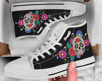 Sugar skull converse | Etsy Basket tête de mort in 2020 | Skull shoes, Shoes, Skull