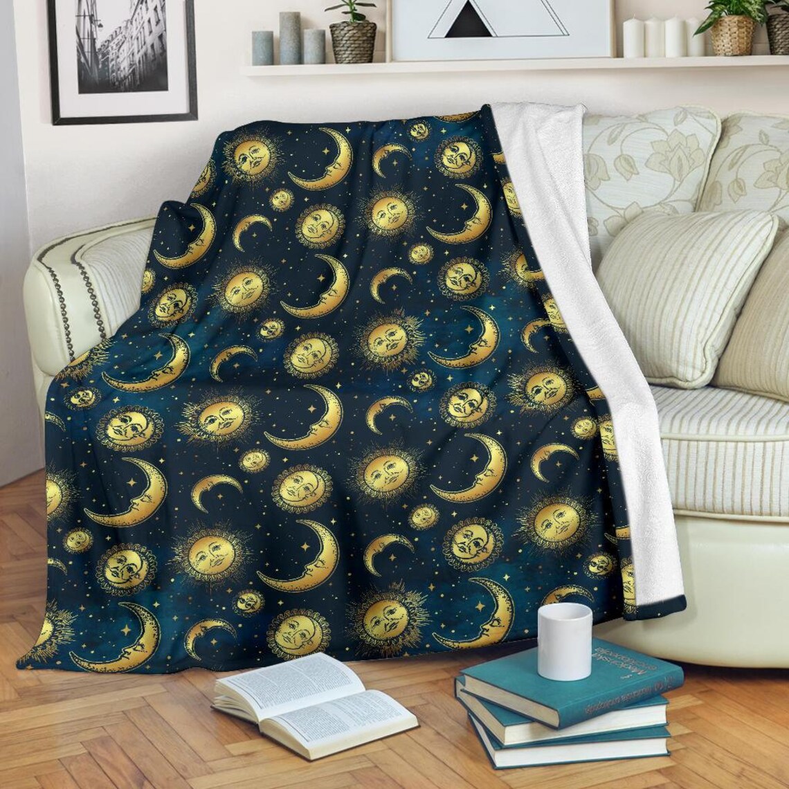 Sun Moon Golden Blanket Sun Moon Throw Blanket Sun Moon Etsy