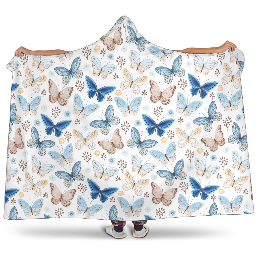 Blue Butterfly Hooded Blanket Butterfly Blanket Soft Etsy