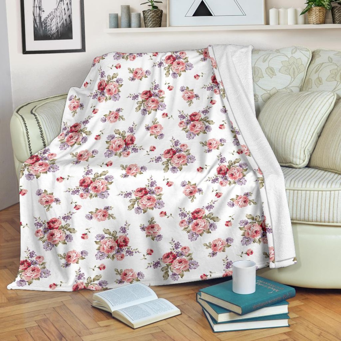 Pink Roses Print Blanket Pink Roses Throw Blanket Pink Roses Etsy