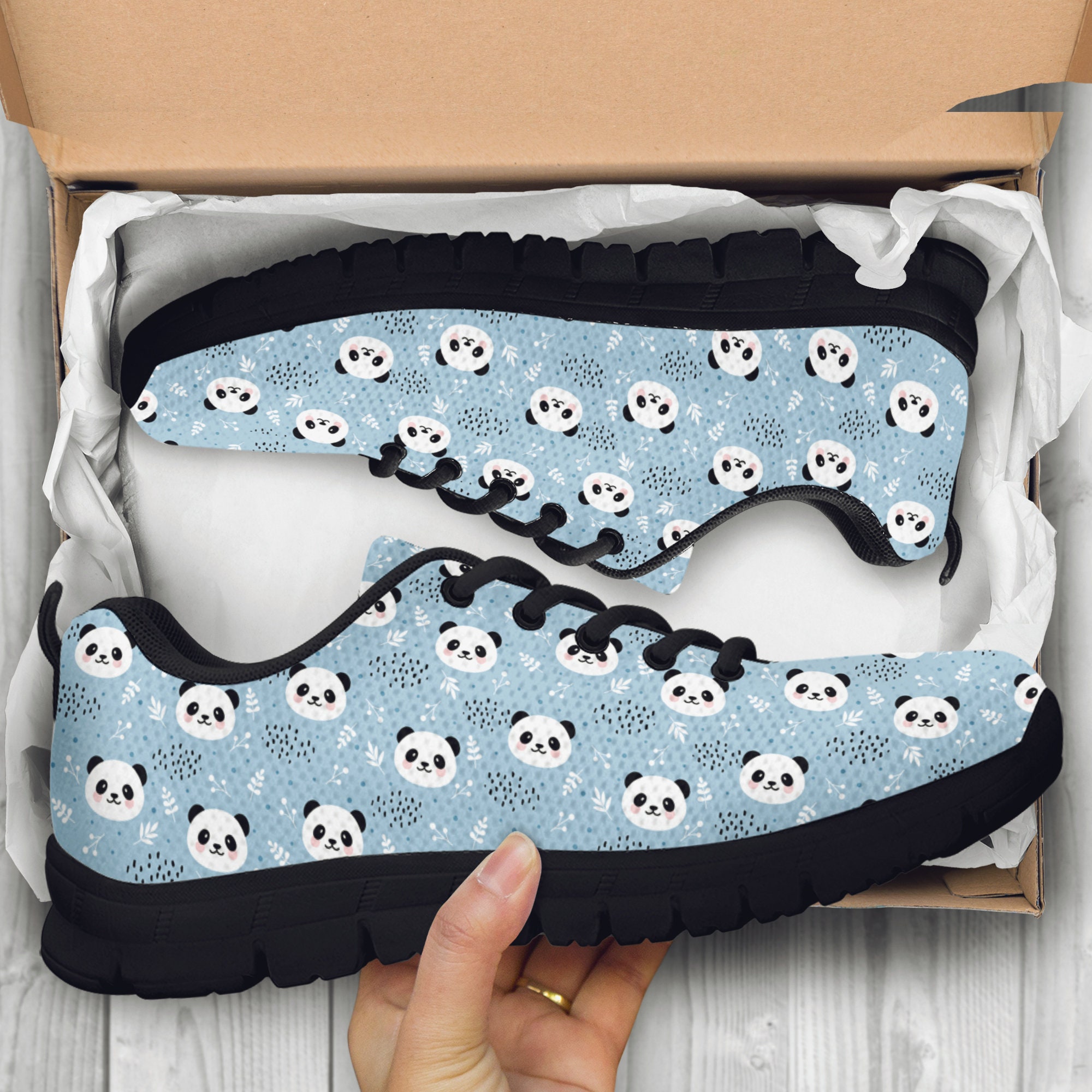 Blue Panda Shoes Panda Print Sneakers Panda Running Shoes Etsy