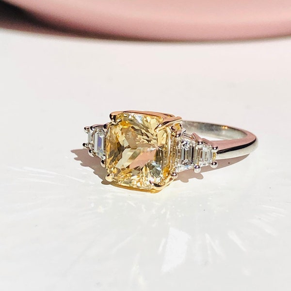 Vintage Yellow Sapphire Ring cushion cut Yellow Sapphire Ring 925 Sterling Silver Yellow Sapphire Ring engagement ring.